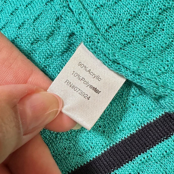 Ming Wang Long Sleeve Acrylic Knit Cardigan Sweater Tiffany Blue Black Women XL - Picture 4 of 8